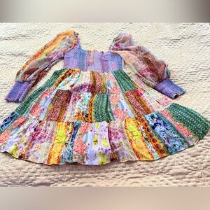 Alice + Olivia Rowen Puff Sleeve Tiered Skirt Tunic Chiffon Mini Dress Size S/P